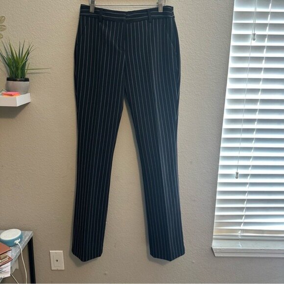 Express Editor Mid Rise Pinstripe Trouser Pant Black & White Size 6 Long - Picture 3 of 10
